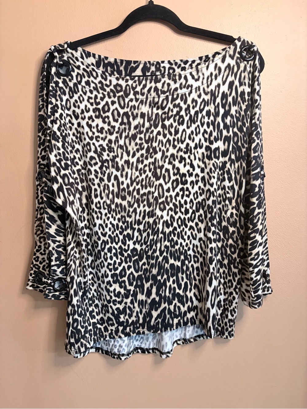Cable & Gauge Leopard-Print Boatneck Top in Black and Cream